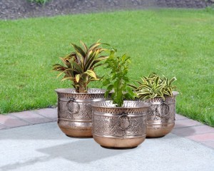 Personnalisation Ensemble de jardinières de sol antiques en nickel d'aspect traditionnel du Moyen-Orient et européen pour la décoration à tous les endroits - Product Image 3