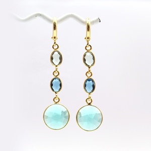 Pendientes de piedras preciosas talladas, amatista, topacio, chapado en oro, ajuste de aro, joyería hecha a mano, para novias - Product Image 1