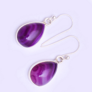 Purple Pear Banded Agate Gemstone 925 Sterling <b>Silver</b> Dangle <b>Earrings</b> Jewelry Fashionable <b>Earring</b> for <b>Wedding</b>, Anniversary, Gift - Product Image 1