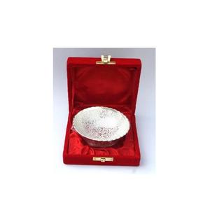 Silver Plated Brass <b>Bowl</b> With Fluted Edges in a <b>Red</b> Velvet Box Indian Metal Crafts Wedding Gifts - Product Image 3