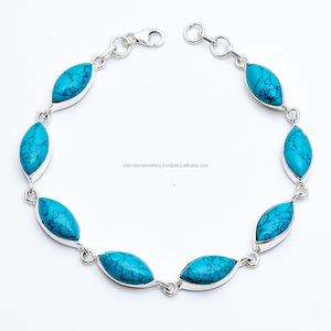 Pulsera de plata de ley 925 con forma de marquesa, joyería de piedras preciosas Turquesa - Product Image 1