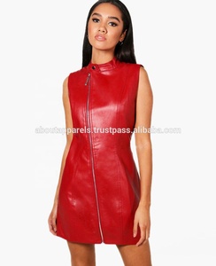 2018 tendencia cuero brillante Halter tube Top vestido de dos piezas, nuevo aspecto rojo piel de cordero vestido ceñido al cuerpo,