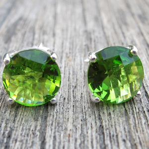 Peridot Quartz 925 <b>Sterling</b> <b>Silver</b> Gemstone <b>Stud</b> Earrings - Product Image 1