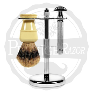Juego de afeitado profesional de alta calidad para hombres, nuevo soporte de brocha de afeitar de marfil, maquinilla de afeitar de seguridad de doble hoja, característica desechable para el cuidado del cabello - Product Image 5