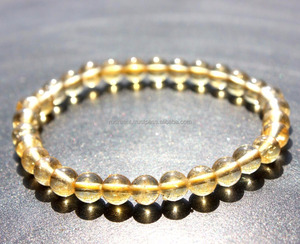 Citrino brasileño, pulsera elástica de cuentas redondas de 8mm, piedras de cristal curativas naturales para regalo, piedra principal, Diamante y Perla - Product Image 3