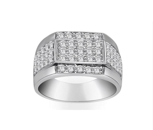 Bague à grappe de diamants, anneau rond pour hommes en or blanc 14K 1.00TCW - Product Image 2