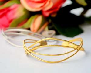 Brazalete de piedras preciosas de oro. Brazalete de alambre de jade rosa y dos piedras preciosas azul turquesa. Brazalete bohemio afgano asiático turco auténtico oriental - Product Image 2