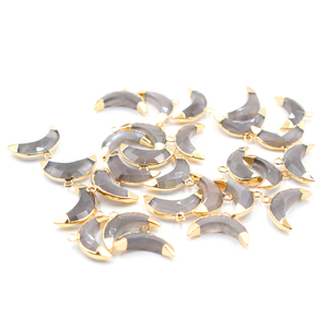 Colgante de Latón con Piedra Lunar Marrón Facetada de 11-13 mm, Forma de Luna, Chapado en Oro con Argolla, Accesorios y Componentes de Joyería - Product Image 5