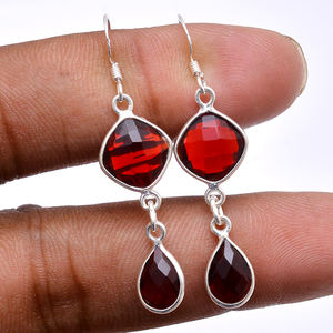 Coussin Poire Briolette Coupe Rouge Grenat Argent Sterling Pierres Précieuses Boucles D'oreilles Bijoux Poire, Princesse Forme Boucle D'oreille De Mode - Product Image 3