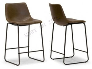 Silla de Bar barata de estilo moderno con respaldo y reposapiés Silla de Bar de hierro de piel sintética - Product Image 6