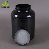 Bouteille PET noire de 5 litres avec bouchon à vis et impression sérigraphique pour poudre de protéines