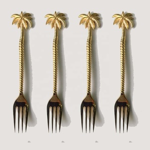 Ensemble de fourchettes à dîner à manche côtelé en forme de palmier poli en or Produits écologiques durables Vaisselle Fourchette - Product Image 3