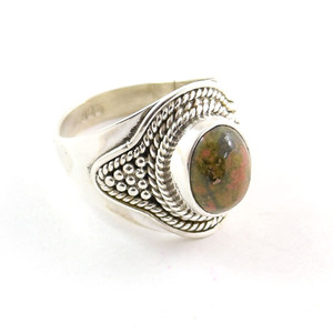 Bague en argent sterling 925 pierre naturelle unakite faite à la main ethnique une pierre bijoux éternité vermeil anneaux au meilleur prix - Product Image 1