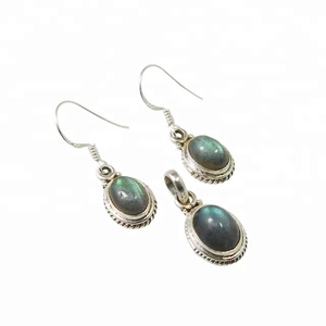 Nouveautés Ensemble élégant de pendentifs en argent sterling 925 naturel Labradorite avec pierres précieuses pour femme - Product Image 1