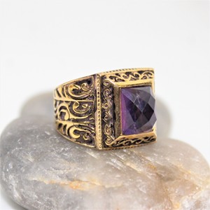 <b>Indian</b> Designer 925 Sterling Silver <b>Ring</b> High Selling Latest Collection Chakar Cut Amethyst Gemstone Classic Gold Weddings - Product Image 3