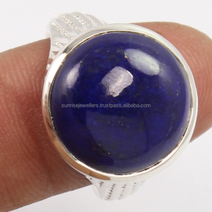 Lapis Lazuli สีน้ำเงินทำด้วยมือ925แหวนแต่งงานเงินสเตอร์ลิงแหวนพลอยทรงกลมสำหรับเครื่องประดับวางซ้อนกันได้ของผู้หญิง - Product Image 2