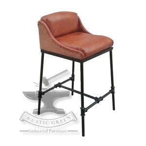 Antiguo Vintage Industrial hierro cuero alto taburete de Bar rústico moderno francés interior exterior comedor/muebles de cocina MARCO DE Metal - Product Image 1