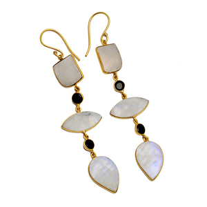 Cuarzo Negro ónix piedra lunar Piedra preciosa 925 plata esterlina chapado en oro pendientes de diseñador pendiente de moda para regalo de boda. - Product Image 2