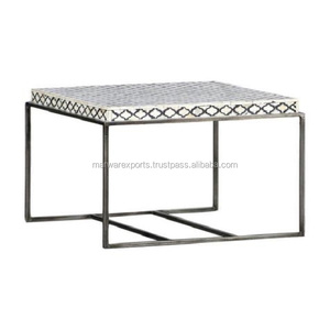 Mesa de centro con incrustaciones de hueso de diseñador de madera maciza con soporte de hierro para sala de estar, cocina y baño - Product Image 1