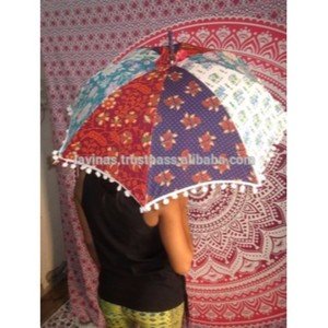 Parapluie droit Mandala fait main, classique, pliable, en coton, ouverture automatique par bouton, pour voyage, plage, extérieur, usage quotidien, approvisionnement en vrac - Product Image 1