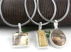 Pendentif en argent Sterling 92.5 en forme de mélange, image naturelle et bois de jaspe dendritique, Agate, pierre précieuse, cadeau mignon pour femmes - Product Image 5