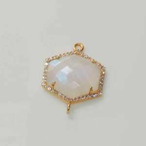 DIY Moonstone <b>Connector</b> Gold Plated 925 Sterling Silver Handmade Cubic Zirconia Charms Bezel Pendant Rainbow Bracelet Connectors - Product Image 1