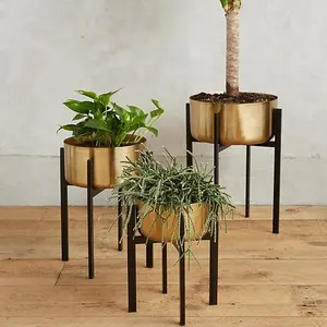 Set of 3 pieces Modern Design Brass planter with stand