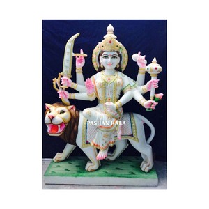 อินเดียหินอ่อนสีขาวบริสุทธิ์ที่ทำด้วยมือ Maa Durga กับรูปปั้นสิงโต - Product Image 1
