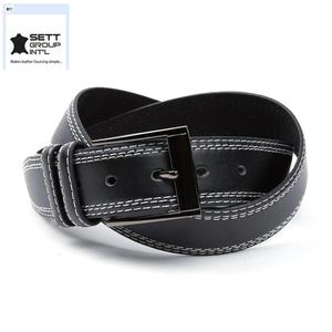 Cinturón de cuero de vaca genuino cosido en la parte superior de lujo para hombre, cinturón vaquero informal de longitud personalizada, hebilla ajustable de aleación de acero y latón, hebilla de PU de Zinc - Product Image 1