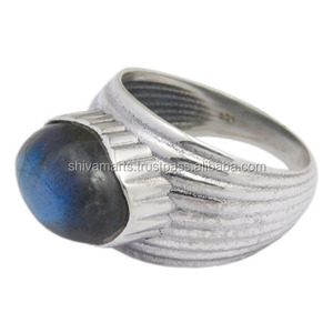 Online Charm <b>Jewelry</b> <b>Handmade</b> 925 Sterling Silver Ring Fancy Design Labradorite Stone and Diamond Eternity Vermeil Rings - Product Image 2