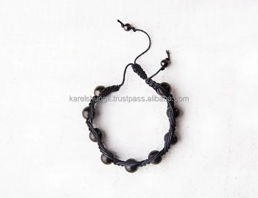 Bracelet en acier inoxydable, perles séchées/schungite, 10 mm