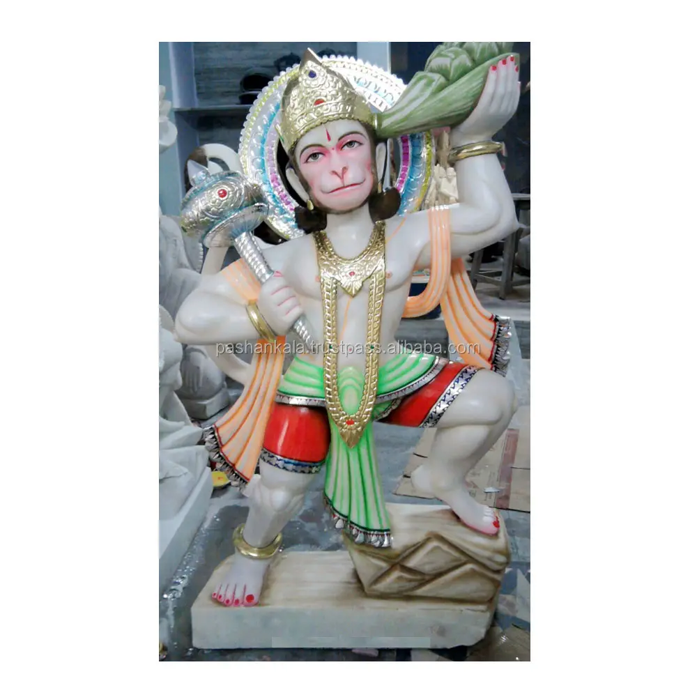 Escultura de Makrana em pé de mármore Lord Hanuman incrível de alta qualidade para adoração e decoração de casa em caixa razoável