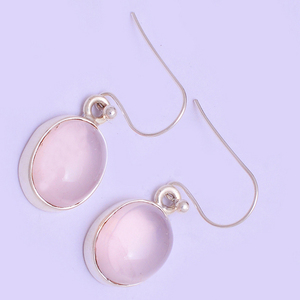 Piedra preciosa de forma ovalada de cuarzo rosa, pendiente de piedra preciosa de corte de cabina de Plata de Ley 925, pendiente elegante para boda, aniversario - Product Image 2