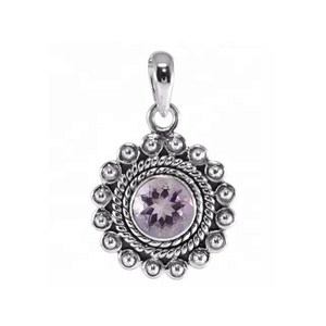 Pendentif en argent sterling 925 fait à la main, pierre précieuse améthyste taille émeraude, style vintage chrétien, plaqué rhodium et or, bijoux fins - Product Image 1