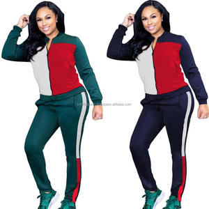 Chándales con cremallera frontal para mujer, ropa deportiva de Color con diseños de bolsillo, chándal informal, conjunto de traje deportivo para mujer - Product Image 1