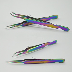 High Quality Stainless Steel Anti-Static 45 Degree Curved Tip <b>Eyelash</b> Extension Tweezers Precision <b>Applicator</b> Model Russian - Product Image 5