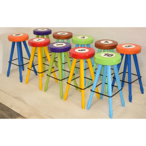 Tabourets hauts en bois avec revêtement en similicuir, style mid-century, multicolores, funky, urbain, moderne, pour café, restaurant, salon, pub, club, bar - Product Image 2