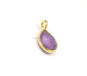 Natural Amethyst Gemstone Bezel Connector Pear Shape Single Bail Faceted Handmade Jewelry Making Gold Plated mm <b>Bead</b> Size - Product Image 5