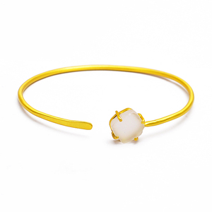 Brazalete ajustable de plata lisa con piedra lunar arcoíris de 12 MM, joyería de plata de ley 925 con brazalete de moda chapado en oro para mujer - Product Image 1