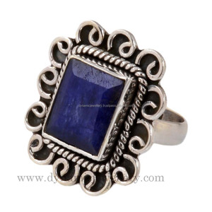Bague en saphir bleu en corindon, magnifique bijou à la main, 925 argent Sterling, 925 - Product Image 3