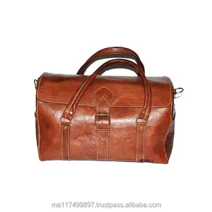 Vintage Full Grained Calf Leather Duffel Travel Overnight Weekend Classic Duffel Bag Rustic Natural Design Copper Buckles Straps