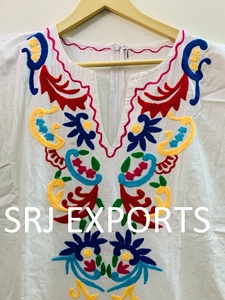 Vestido Maxi Casual con Diseño Bordado a Mano, 100% Algodón, Lavable, con Botones Decorativos, Mangas Cortas, Cuello en V, Cintura Imperio, Corte Holgado - Product Image 2