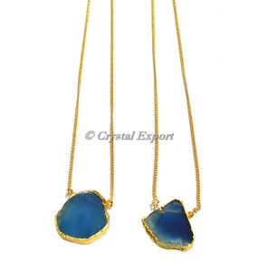 Rebanada de ónix azul con collar de cadena dorada Piedra preciosa de ágata para regalo Compromiso Aniversario o boda - Product Image 1