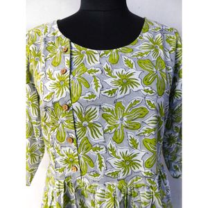 Hermosa colección de bloque de mano impreso fiesta playa desgaste blusas cierre lateral botón costura casual mujer vestir - Product Image 3