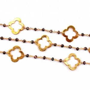 Chaîne à maillons en pyrite brune mystique d'un pied Chaîne à maillons en fil plaqué or Perles de chapelet Chaîne de trèfle Bijouterie - Product Image 2