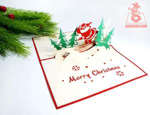 Artisanat personnalisé 3D Pop-up père noël snowboard papier artisanat imprimé carte-cadeau de voeux pour les mariages et anniversaires - Product Image 3