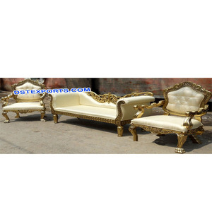 ชุดโซฟาแผ่นโลหะสำหรับงานแต่งงานดีไซน์เนอร์โซฟาสีทองสำหรับงานแต่งงานดีไซน์เนอร์โซฟาแกะสลักสีทองสำหรับงานแต่งงาน - Product Image 1
