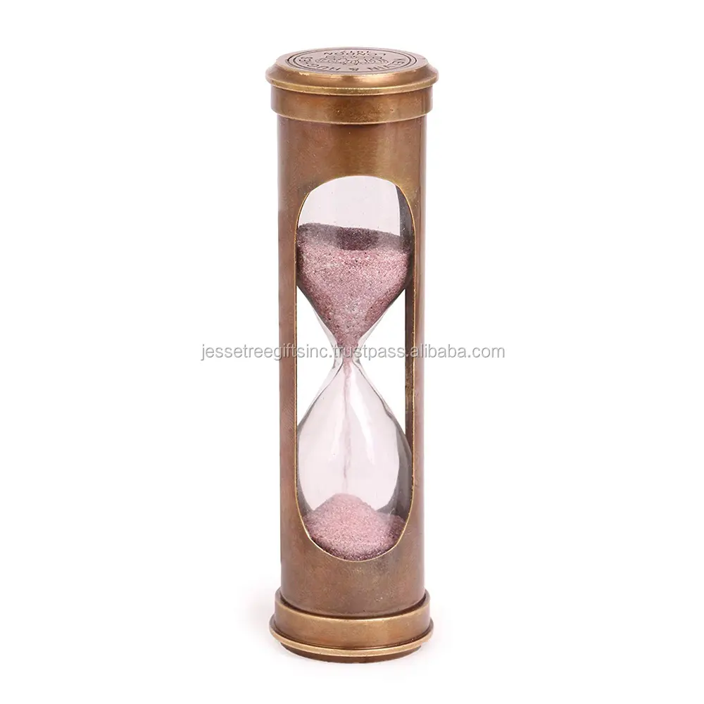 Handmade Metal Sheet & Clear Glass Sand Timer With Antique Copper Finishing Round Shape Simple Design For Measuring The Time