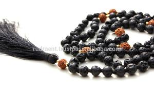 Vente en gros collier unisexe style bohème lave volcanique Rudraksha Mala avec pompon perle pierre principale pour cadeau fête bouddhisme Mala - Product Image 2
