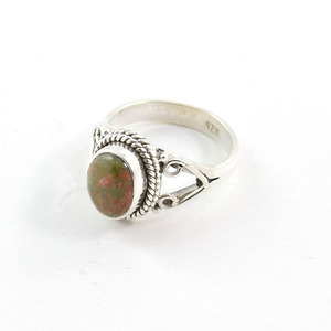Unakite natural plata esterlina 925 una piedra diseño clásico ligero estilo indio anillo de dedo eternidad vermeil anillo de mujer - Product Image 1